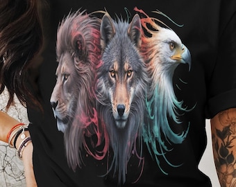 Lion Wolf Eagle T-Shirt: Wild Spirit Graphic Tee