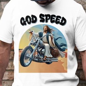 T-shirt moto God Speed Jesus, t-shirt graphique motard chrétien, vêtements d'inspiration religieuse, Jésus drôle, humour chrétien