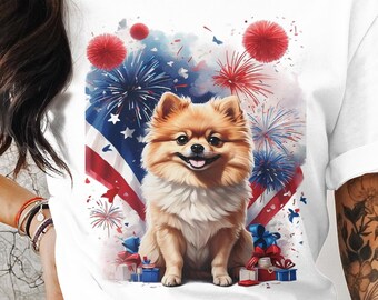 Patriotic Pomeranian Dog T-Shirt: 4th of July Celebration Tee