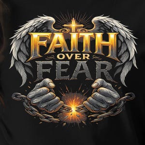 Camiseta &quot;La fe supera el miedo&quot;: Camiseta cristiana con alas de ángel