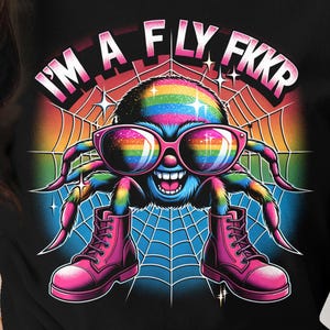 Rainbow Spider T-Shirt, Funny Spider Art, Colorful Spider Tee, Booted Spider Design, Novelty Spider Gift, Unique T Shirt, Glam gay spider