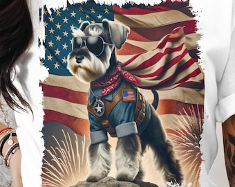 Patriotic Schnauzer T-Shirts, American Flag Dog, 4th of July Tees, USA Pride, Cute Dog Shirts, Schnauzer Lover Gifts .