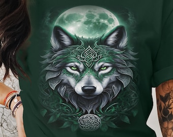 Celtic Wolf Moon T-Shirt: Fantasy Graphic Tee