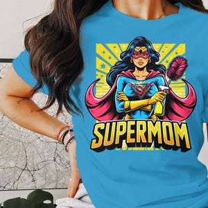 SuperMom Graphic Tee, Comic Style Superhero Mom T-Shirt, Super Mom Mother&#39;s Day Gift, Fun Superhero Mom Tee, Mother&#39;s Day Gift