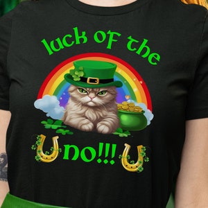 St. Patrick's Day Cat T-Shirt, Funny Cat Lover Gift, Unisex Green Tee, Lucky Cat met Hoed Grafisch, Clover Rainbow Irish Pride Shirt