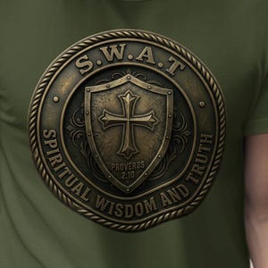 Christian Warrior T-Shirt, Proverbs 2:10 Scripture Verse Apparel, Faux Bronze Effect