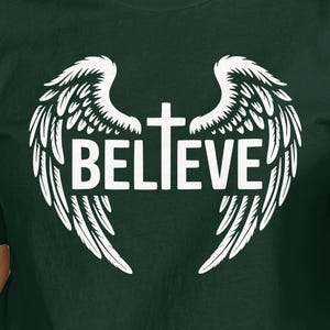 Camiseta Believe Angel Wings: Camiseta cristiana basada en la fe