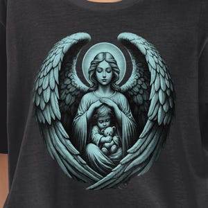 T-shirt ailes d'ange : ange gardien tenant un enfant