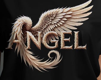 Angel Wings Graphic Tee: Feather Typography, Spiritual Christian Apparel