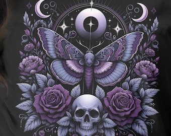 Moth Skull & Roses T-Shirt: Celestial Gothic Witchy Tee