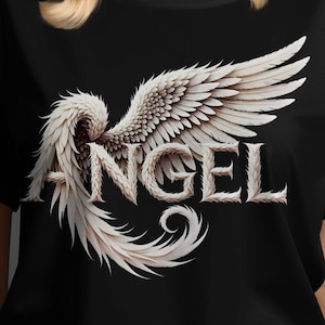 Angel Wings Graphic Tee: Feather Typography, Spiritual Christian Apparel