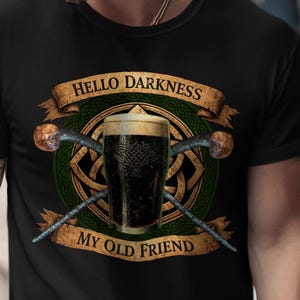 Hello Darkness My Old Friend Shirt, Funny Graphic Tee, Cool Gift for Beer Lovers, Vintage Design, Men's Casual T-Shirt