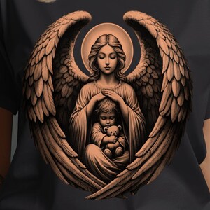Camiseta con gráfico de ángel con niño - Camiseta con alas de ángel de la guarda
