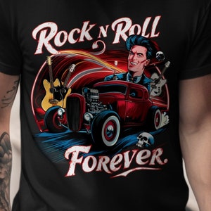 Retro Rock n Roll T-Shirt, Classic Car Graphic Tee, Rock Music Shirt, Vintage Style Apparel, Music Lover Gift, Music Band Merch