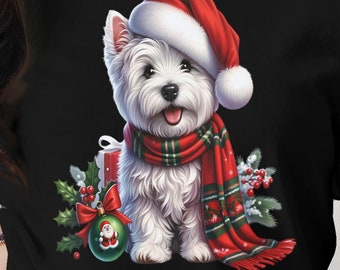 West Highland Terrier Christmas T-Shirt, Santa Westie, Holiday Dog Lover Gift