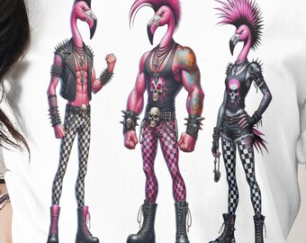 Punk Flamingos T-Shirt: Edgy Rocker Bird Graphic Tee