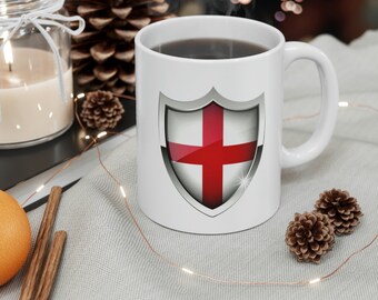 St George Cross Mug: English Pride Shield, 11oz Ceramic