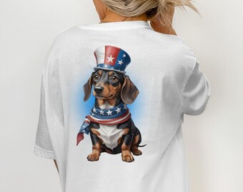 Camiseta patriótica de salsicha: camiseta com bandeira americana e cachorro-quente