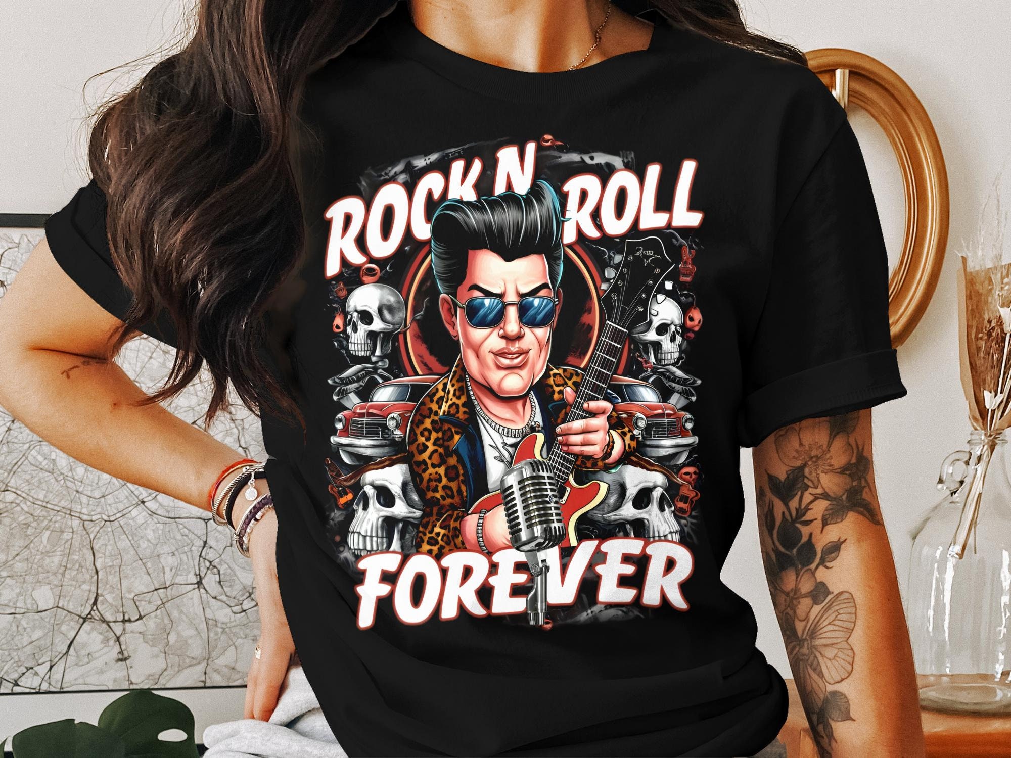 ロックンロールフォーエバーTシャツ、ロカビリーギターアート - Etsy 日本