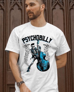 サイコビリー スケルトン アップライトベース Tシャツ：ロカビリー