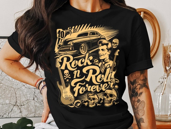 Vintage Rock N Roll T-shirt, Retro Rockabilly Style, Classic Car