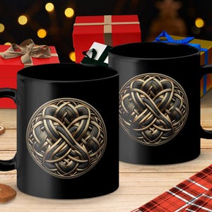 Celtic Knotwork Design Mug, Unique Coffee Cup Gift, Intricate Pattern Mug, Eye-Catching Tea Mug, Artistic Drinkware