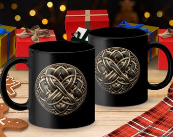 Celtic Knotwork Black Ceramic Mug, Irish Gift