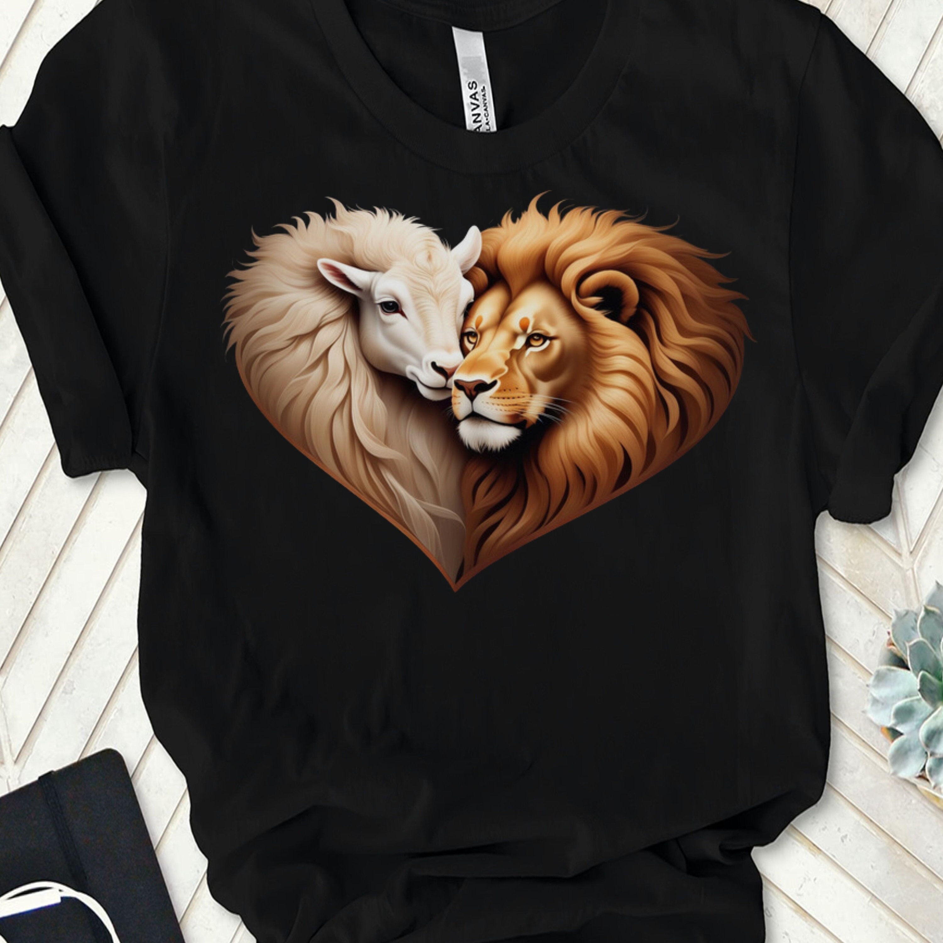 Lamb and Lion Heart Christian Love T-shirt, Revelation 5:5-6