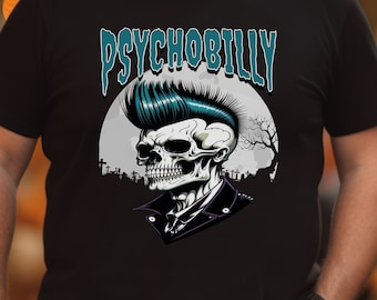 T-shirt Psychobilly Skull Quiff, Psychobillies, Rockabilly, rétro, vintage, ... Rock n roll, graisseur, chemise de week-end rock n roll, festivals