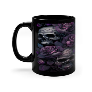 Skull & Roses Tattoo Art Mug: Gothic Biker Coffee Cup