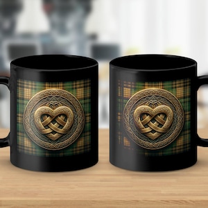 Celtic Heart Knot Mug: Scottish Plaid Design, Heritage Gift