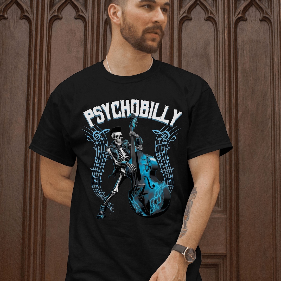 サイコビリー スケルトン アップライトベース Tシャツ：ロカビリー