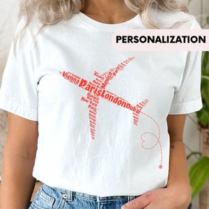 Personalized Traveler Airplane T-Shirt - Customize with Cities Visited, City Names Design, Travel Addict Tee, Adventure Tee, Wanderlust Gift