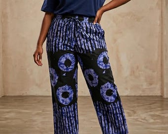 Losse broek met Ankara-print, etnische uniseks broek met wijde pijpen