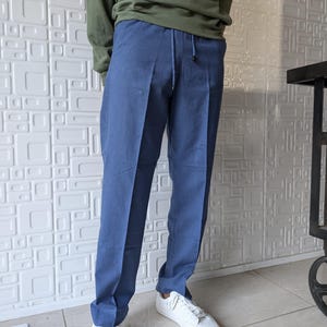 Blue Linen Pants, Regular Fit Pants, Summer Linen Pants, Linen Trousers, Elastic Waist, Unisex Linen Pants, Classic Fit Linen Pants