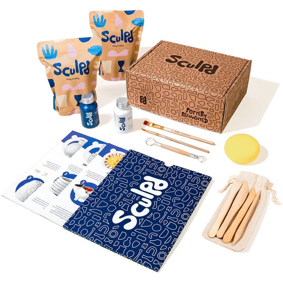 Kit de poterie SCULPD, kit de démarrage en argile sèche à l'air avec vernis  brillant, peinture, ensemble d'outils, pinceaux, éponge et guide étape par  étape -  France