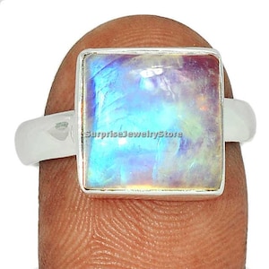 Rainbow moonstone natural gemstone 925 solid sterling silver plated handmade ring