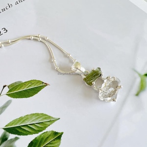 Moldavite pendant herkimer diamond natural gemstone 925 solid sterling silver plated handmade pendant
