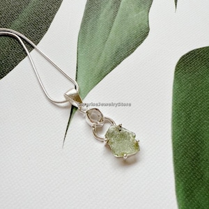 Moldavite pendant herkimer diamond natural gemstone 925 solid sterling silver plated handmade pendant