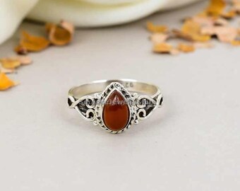 Bague bohème en cornaline : bague décorative en argent sterling 925 faite main