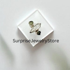 Moldavite Ring – Herkimer Diamond – Natural Gemstone 925 Solid Sterling Silver Plated Handmade Jewelry Women Ring - Gifts For Her