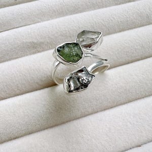 Natürlicher Moldavit Herkimer Diamant Meteorit Edelstein 925 solid Sterling Silber überzogene handgemachte Frauen Ring