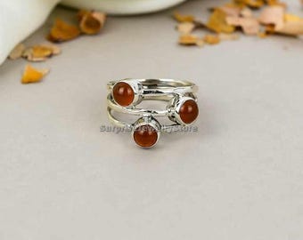 Bague en argent sterling 925 avec cornaline : bijoux tendance bohème