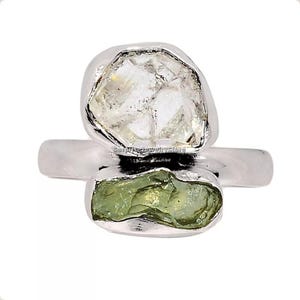 Moldavite , Herkimer Diamond , natural gemstone 925 solid sterling silver plated handmade ring