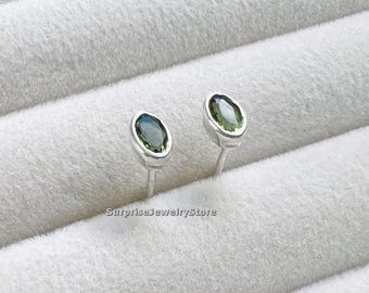 Handmade Moldavite Stud Earrings: 925 Sterling Silver, Czech Gemstone