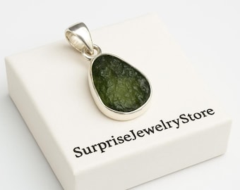 Genuine Moldavite Pendant: Sterling Silver Healing Crystal Necklace