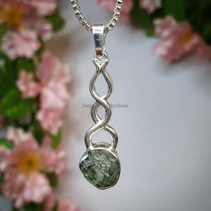 Genuine Moldavite Rough Pendant Natural Gemstone From Czech Republic 925 Sterling Silver Plated Handmade Designer Jewelry
