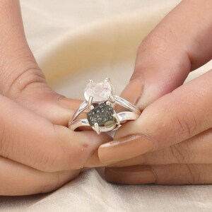 Moldavite Ring – Herkimer Diamond – Natural Gemstone 925 Solid Sterling Silver Plated Handmade Jewelry Women Ring - Gifts For Her