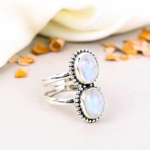 Rainbow Moonstone Ring, 925 Sterling Silver Plated Ring, Boho Ring, Silver Gemstone Ring, Engagement Ring, Wedding Ring, Gift Him