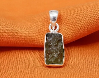 Raw Moldavite Necklace: Sterling Silver Tektite Pendant, Czech Republic